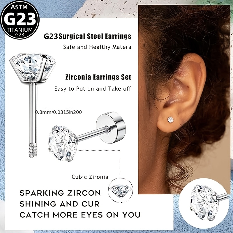 G23 Titanium Multicolor Round Stud Earrings Set, Hypoallergenic